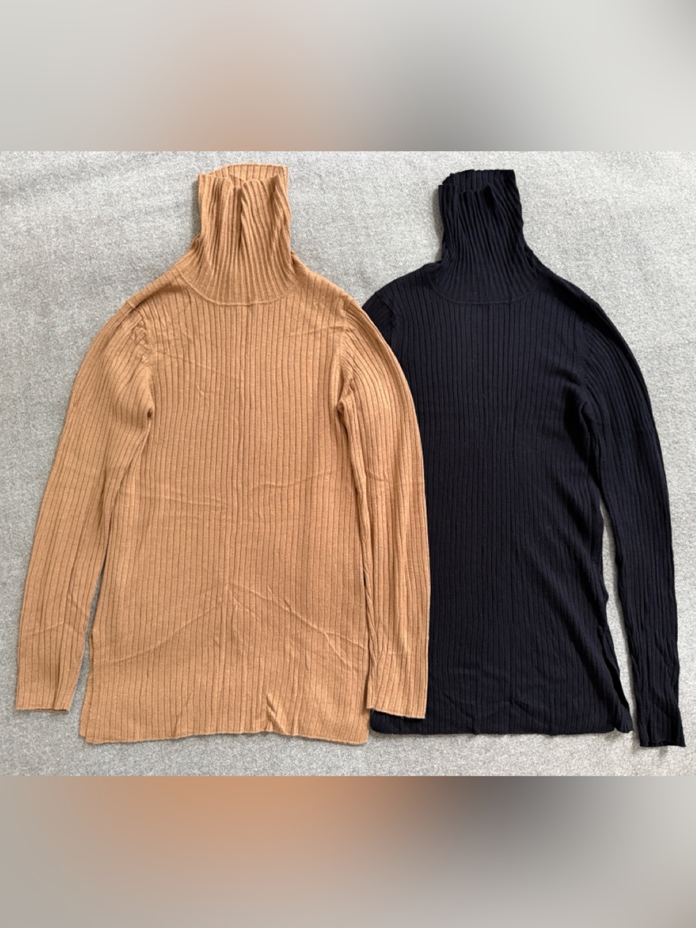Pair of Whistles Ribbed Turtleneck Sweaters in Camel and Navy Blue